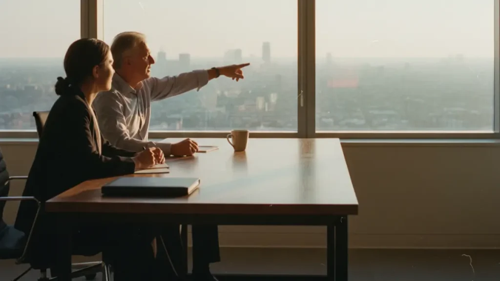 Career change – man with bag at train platform at sunrise, symbolizing a fresh start in professional life.
